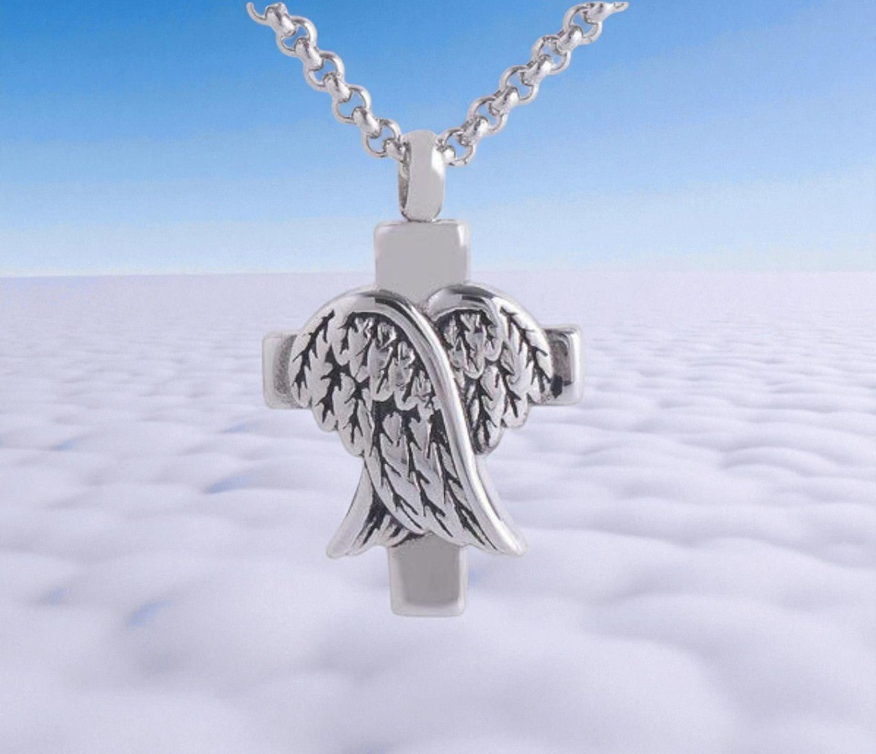Stainless Steel Angel Wings Urn Pendant Necklace - The Funeral Program Site