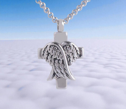 Stainless Steel Angel Wings Urn Pendant Necklace - The Funeral Program Site