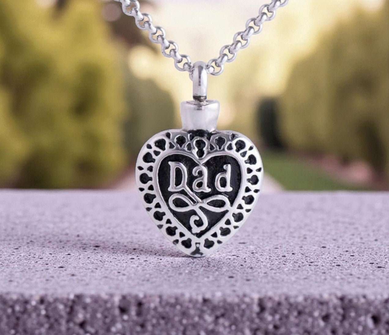 Stainless Steel Dad Heart Urn Pendant Necklace - The Funeral Program Site