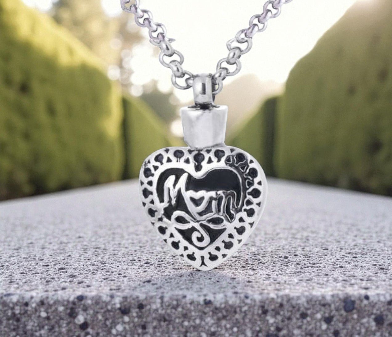 Stainless Steel Mom Heart Urn Pendant Necklace - The Funeral Program Site