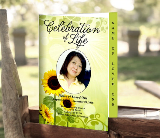 Sunflower 4 - Sided Graduated Funeral Program Template - The Funeral Program Site