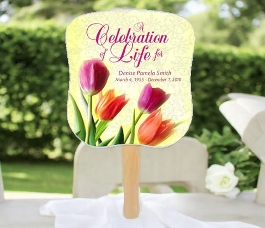 Sunny Cardstock Memorial Fan With Wooden Handle (Pack of 10) - The Funeral Program Site