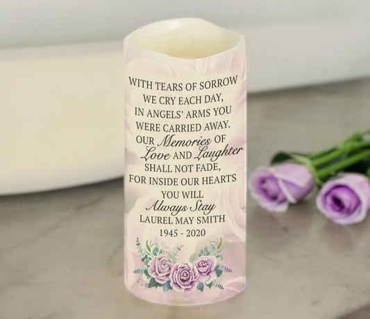 Tears of Sorrow Personalized LED Memorial Candle - The Funeral Program Site