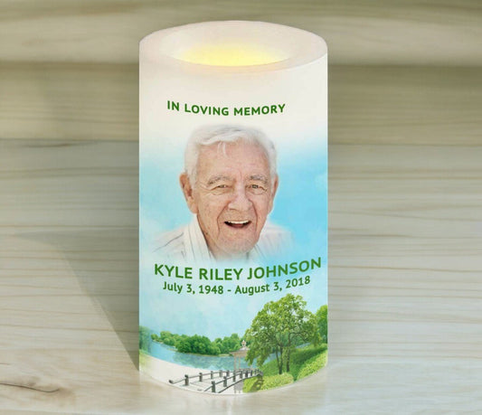 Trees Personalized Flameless LED Memorial Candle - The Funeral Program Site