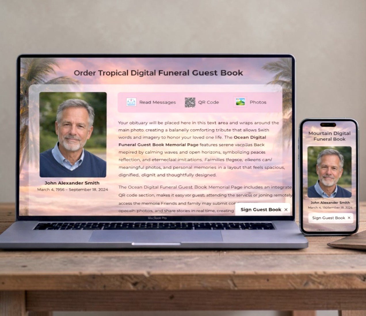 Tropical Digital Funeral Guest Book - The Funeral Program Site
