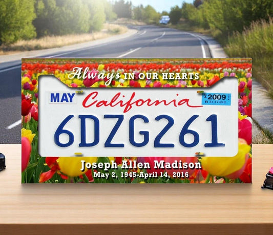Tulips Custom In Loving Memory License Plate Frame - The Funeral Program Site