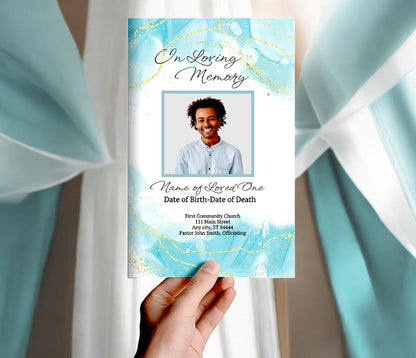 Turquoise Online Funeral Program Template - The Funeral Program Site
