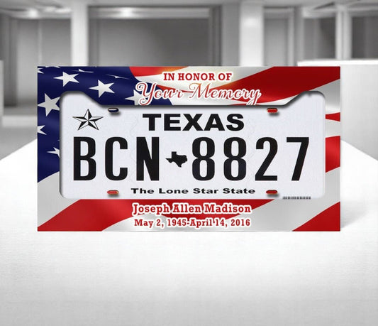 US Flag Custom In Loving Memory License Plate Frame - The Funeral Program Site