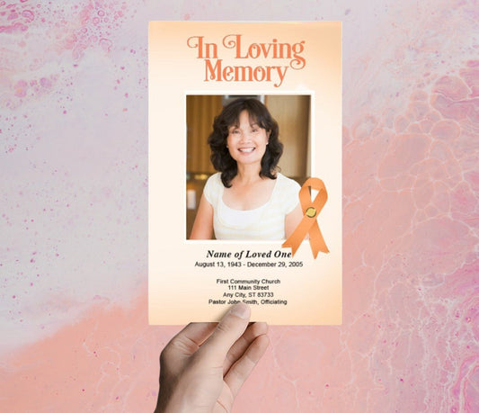 Uterine Cancer Peach Ribbon Funeral Program Template - The Funeral Program Site