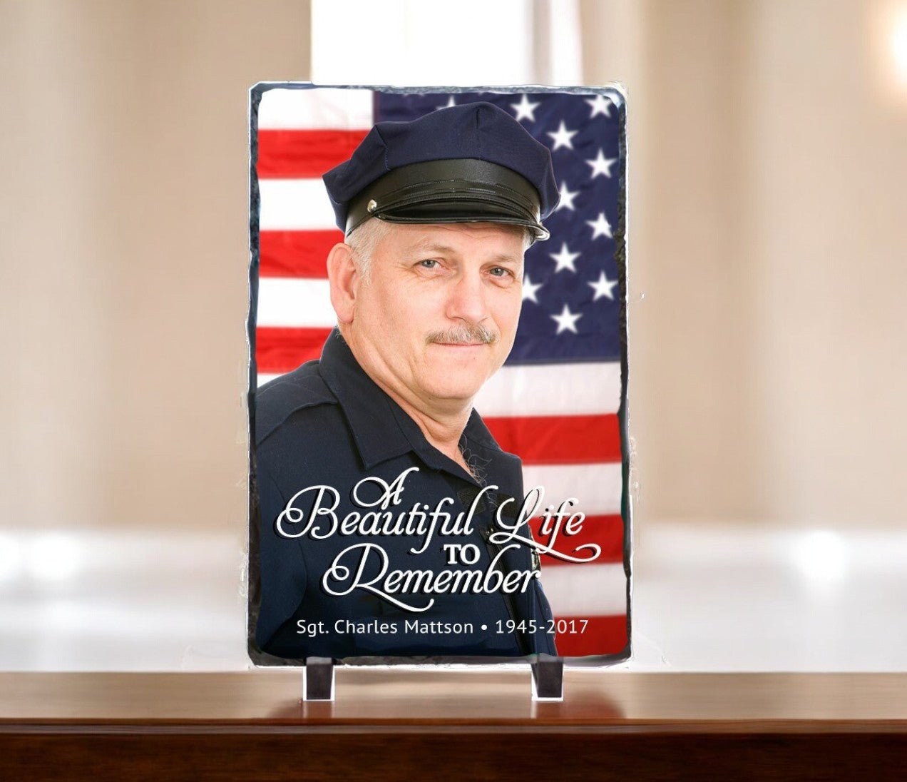 Vertical Rectangle Memorial Slate Stone Plaque with Stand - The Funeral Program Site