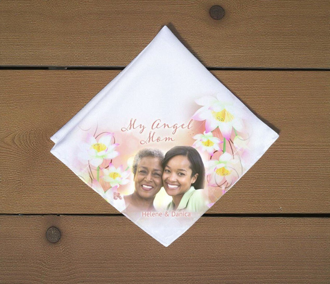 White Blossoms Personalized Memorial Handkerchief - The Funeral Program Site