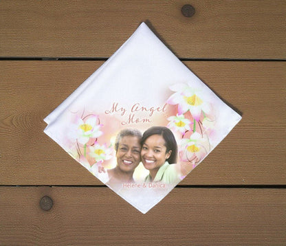 White Blossoms Personalized Memorial Handkerchief - The Funeral Program Site