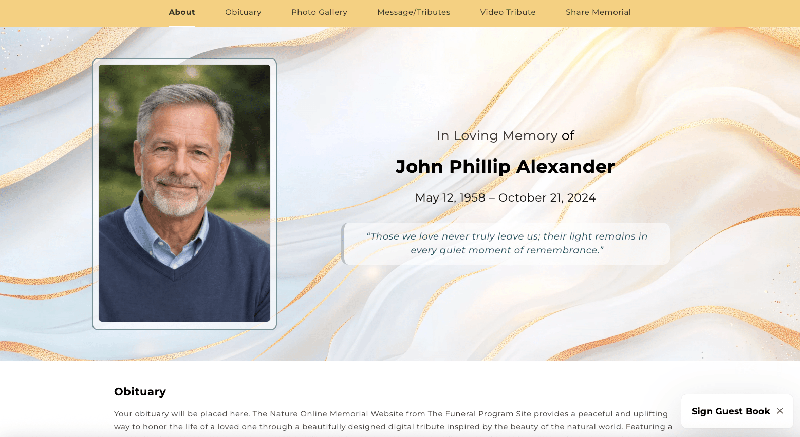 White Marble Online Memorial Website - The Funeral Program Site