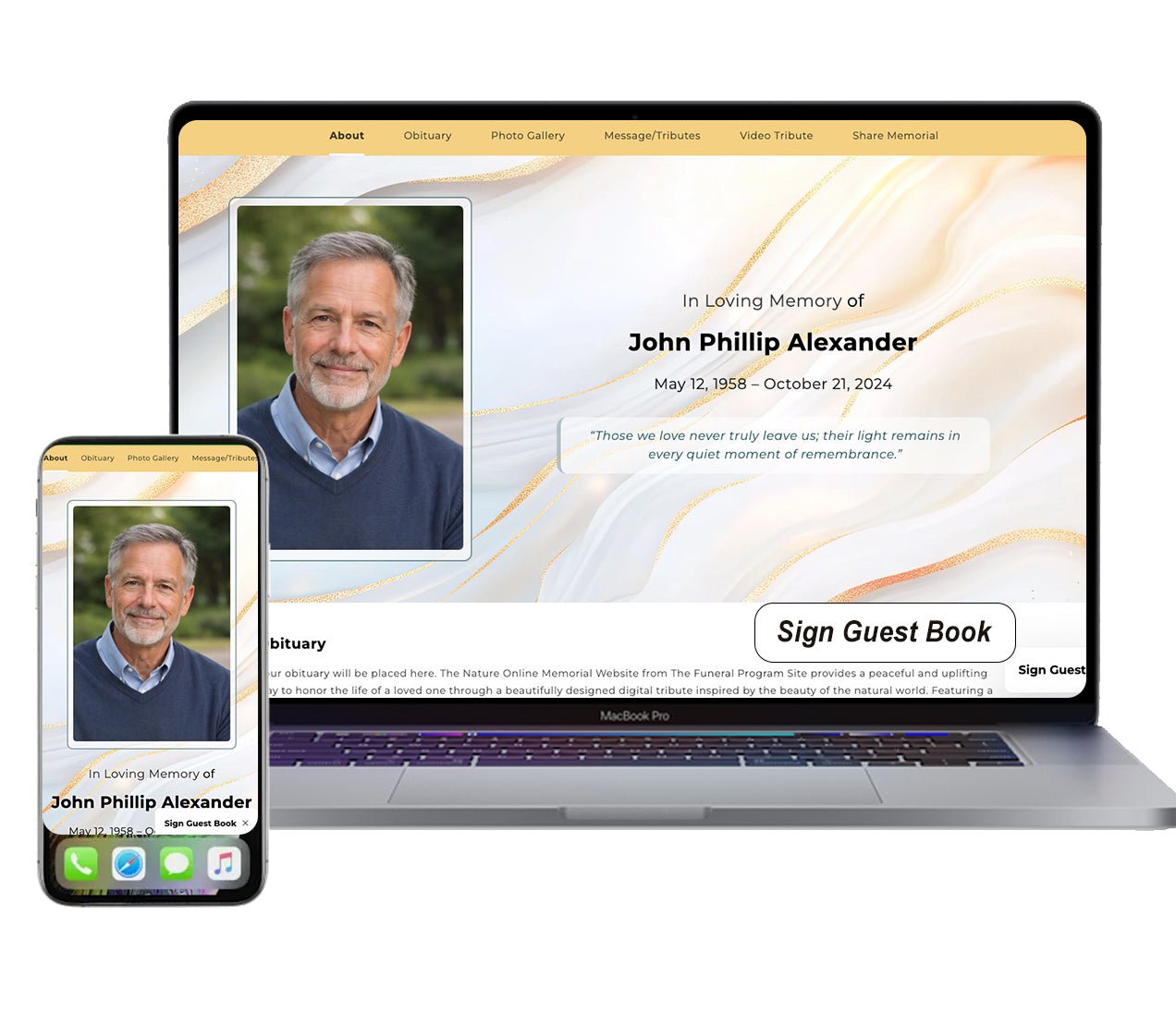White Marble Online Memorial Website - The Funeral Program Site