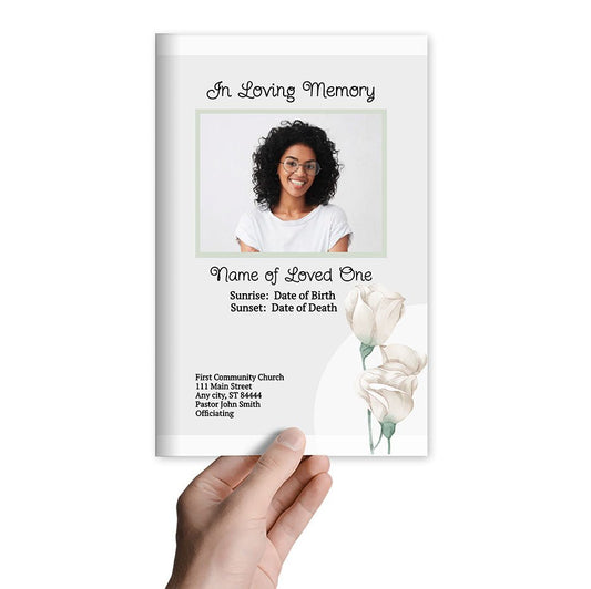 White Roses Online Funeral Program Template - The Funeral Program Site