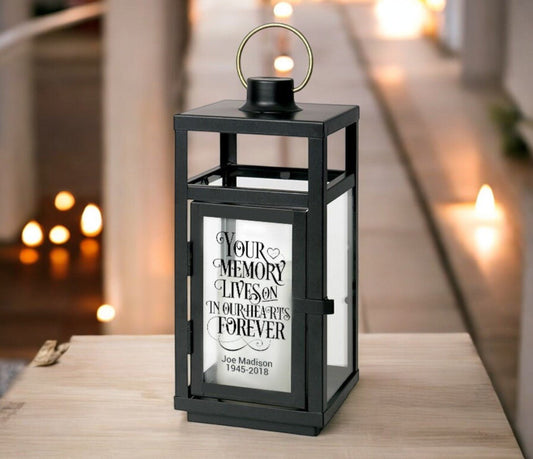Your Memory Lives On Black Lantern With LED Candle - The Funeral Program Site