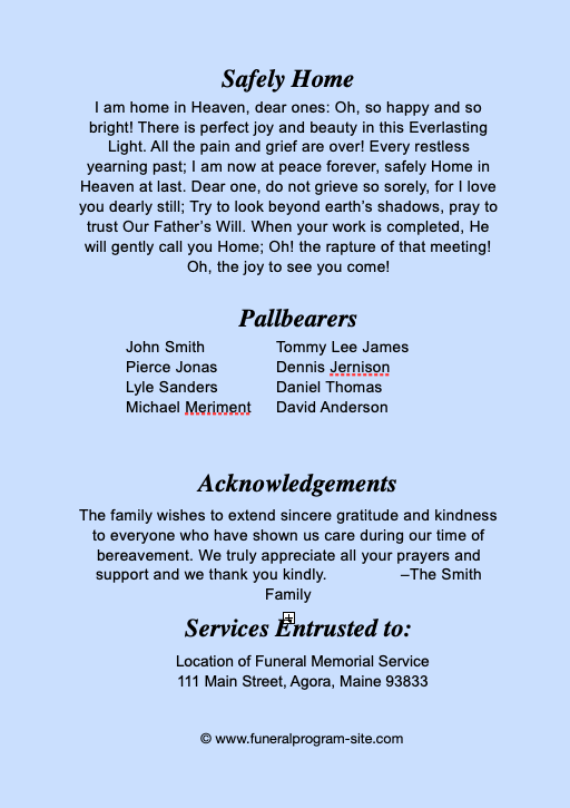 Posy 4-Sided Graduated Funeral Program Template.
