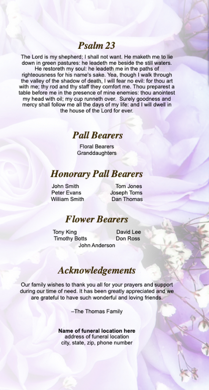 Amethyst Trifold Funeral Brochure Template.
