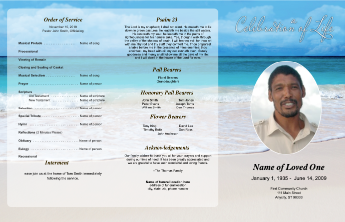 Caribbean Trifold Funeral Brochure Template.