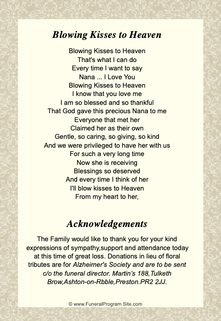 Alexa A4 Funeral Order of Service Template.
