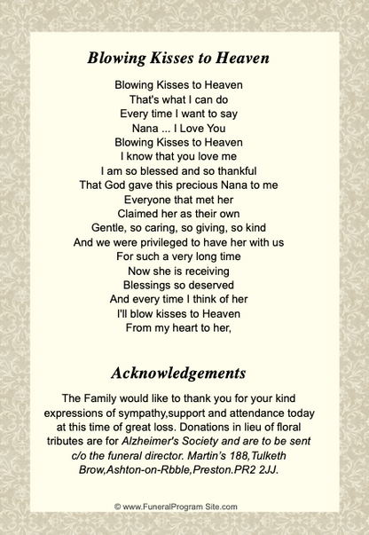 Alexa A4 Funeral Order of Service Template.