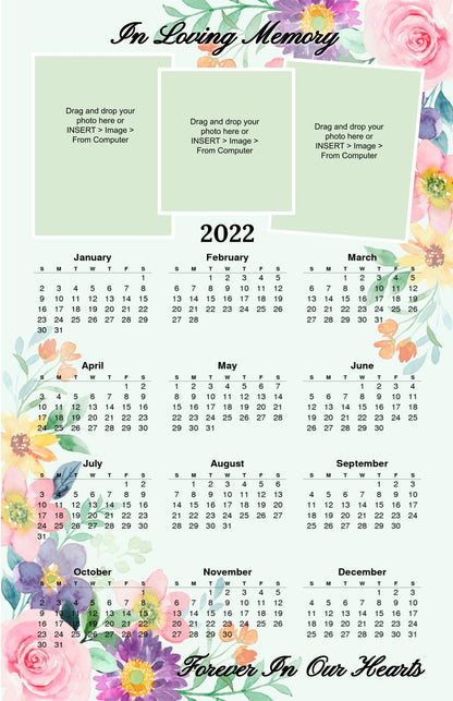 Watercolor Florals Memorial Calendars Template Google Docs.