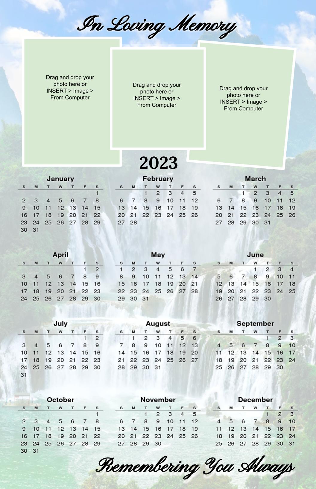 Waterscape Memorial Calendars Template Google Docs.
