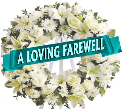 A Loving Farewell Funeral Flowers Ribbon Banner.