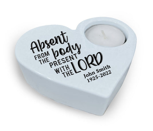 Absent From Body Stone Heart Tea Light Memorial Candle - The Funeral Program Site