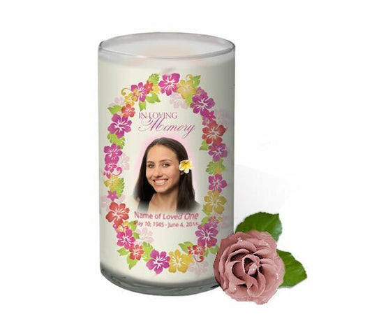 Aloha Lei Personalized Glass Memorial Candle - The Funeral Program Site