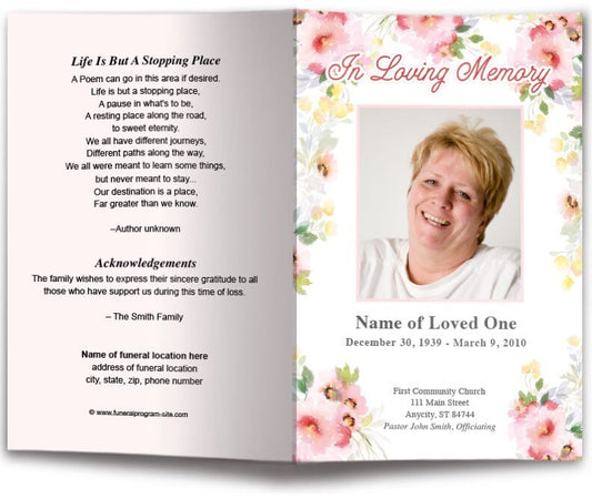 Alyssa Watercolor Funeral Program Template - The Funeral Program Site