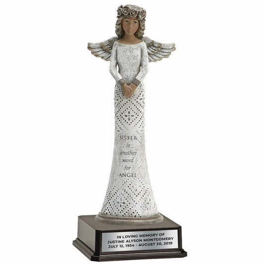 Angel Figurine For Sister With Personalized Stand (Dark - Light Skin) - The Funeral Program Site