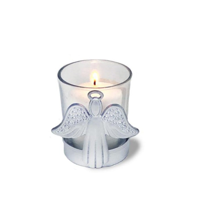 Metal Angel Memorial Votive Holder With Candle.