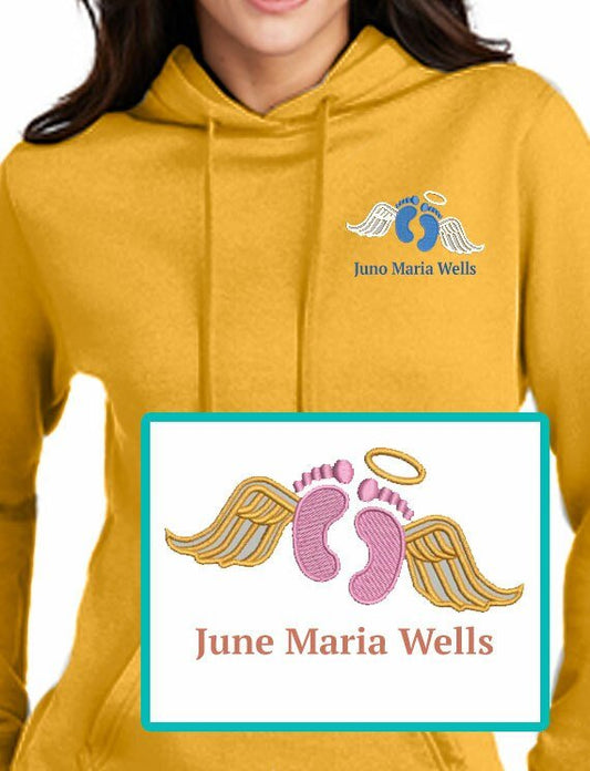 Baby Wings Embroidery Fleece Hooded Memorial Sweatshirt (Ladies - Men) - The Funeral Program Site