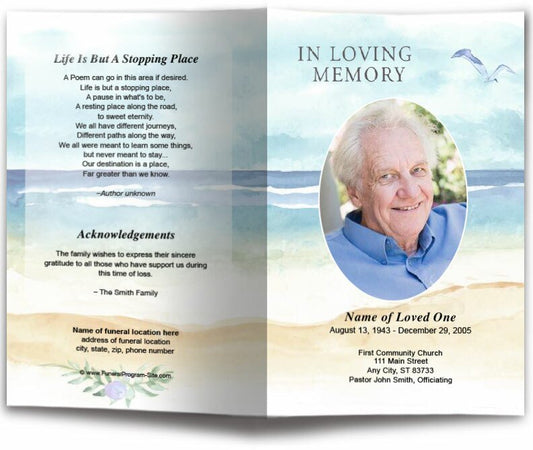 Beach Watercolor Funeral Program Template - The Funeral Program Site