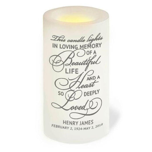 Beautiful Life LED Flameless Personalized Memorial Candle - The Funeral Program Site