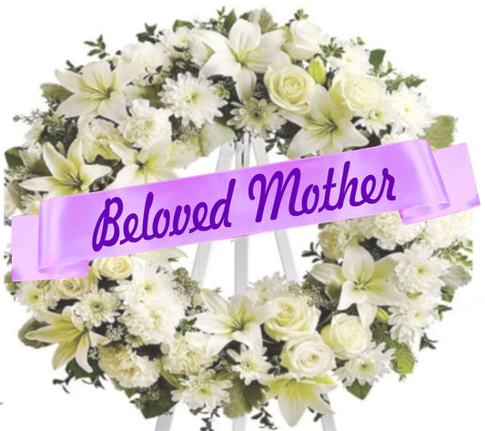 Beloved Mother Funeral Flowers Ribbon Banner - The Funeral Program Site