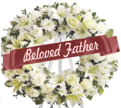 Beloved Father Funeral Flowers Ribbon Banner.