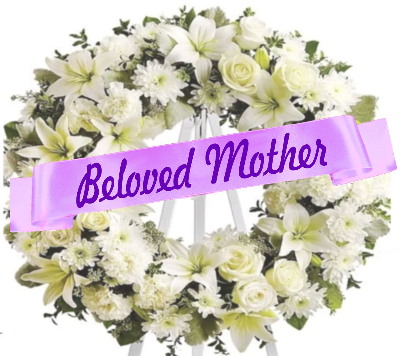 Beloved Mother Funeral Flowers Ribbon Banner.