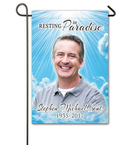 Blue Skies Personalized Memorial Garden Flag - The Funeral Program Site
