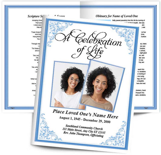 Blue Tribute Funeral Booklet Template - The Funeral Program Site