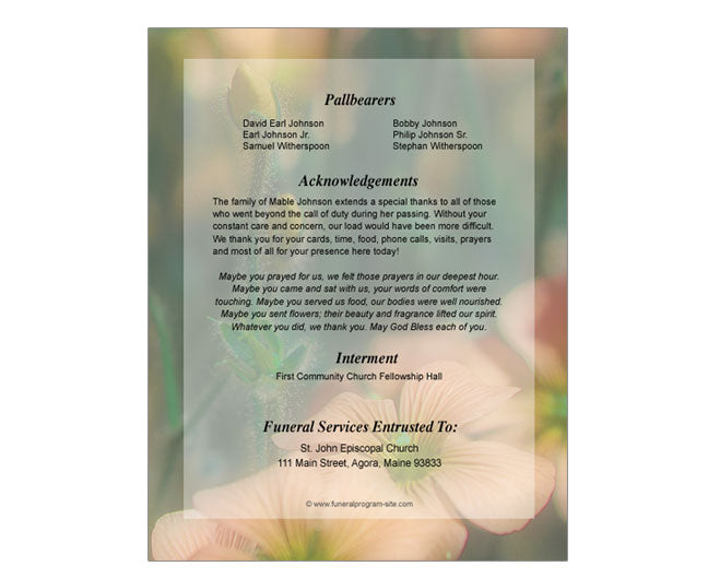 Floral A4 Funeral Order of Service Template.