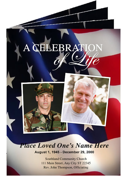 US Flag Large Funeral Booklet Template.