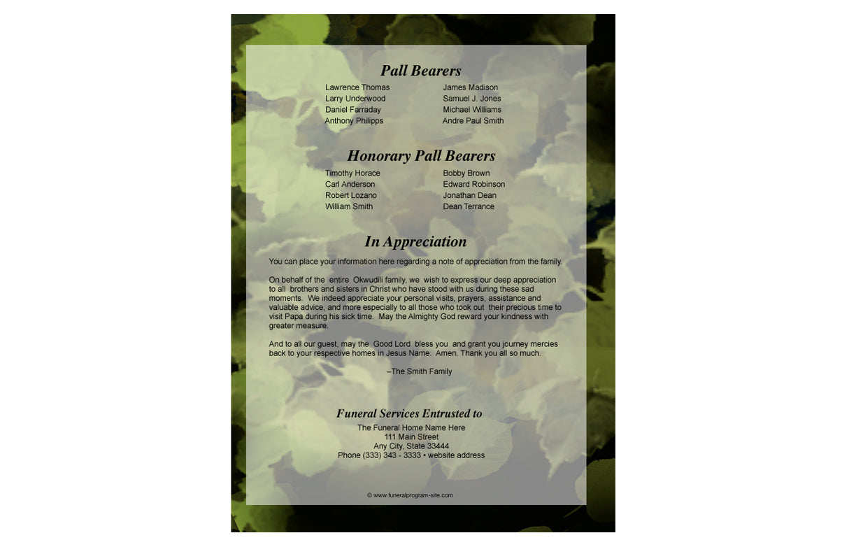 Essence A4 Funeral Order of Service Template.
