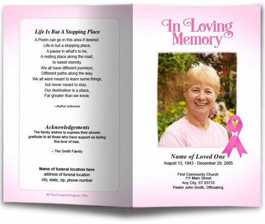 Breast Cancer Pink Ribbon Funeral Program Template - The Funeral Program Site