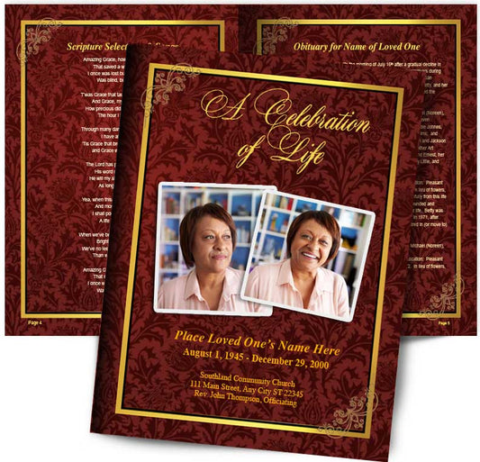 Burgundy Funeral Booklet Template - The Funeral Program Site