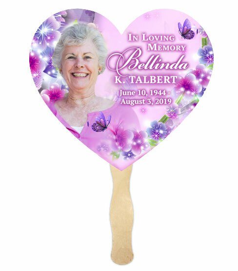 Butterflies Heart Memorial Fan With Wooden Handle (Pack of 10) - The Funeral Program Site