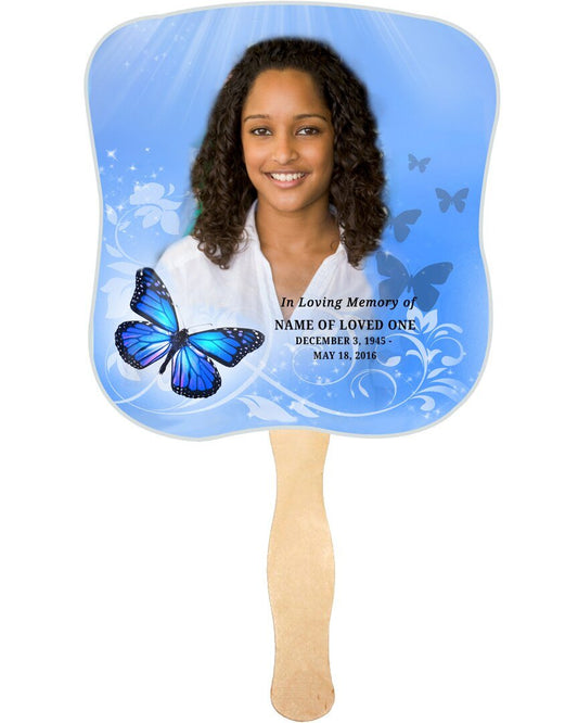 Butterfly Cardstock Memorial Fan With Wooden Handle (Pack of 10) - The Funeral Program Site
