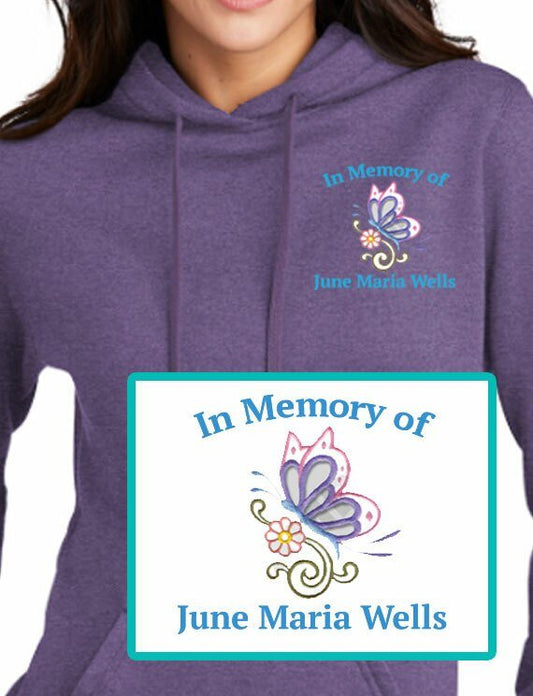 Butterfly Embroidery Fleece Hooded Memorial Sweatshirt (Ladies - Men) - The Funeral Program Site