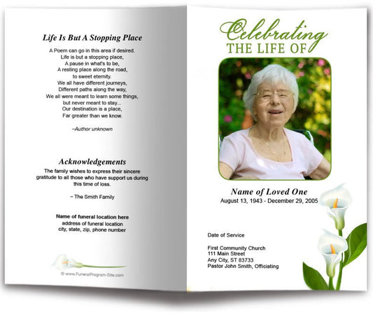 Calle Lily Funeral Program Template - The Funeral Program Site